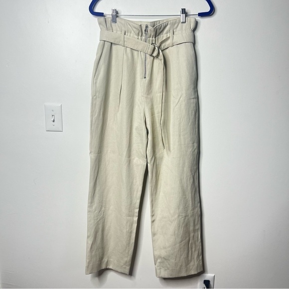 BA&SH ANDREA BELTED COTTON LINEN-BLEND TWILL STRAIGHT LEG PANTS - Picture 4 of 10